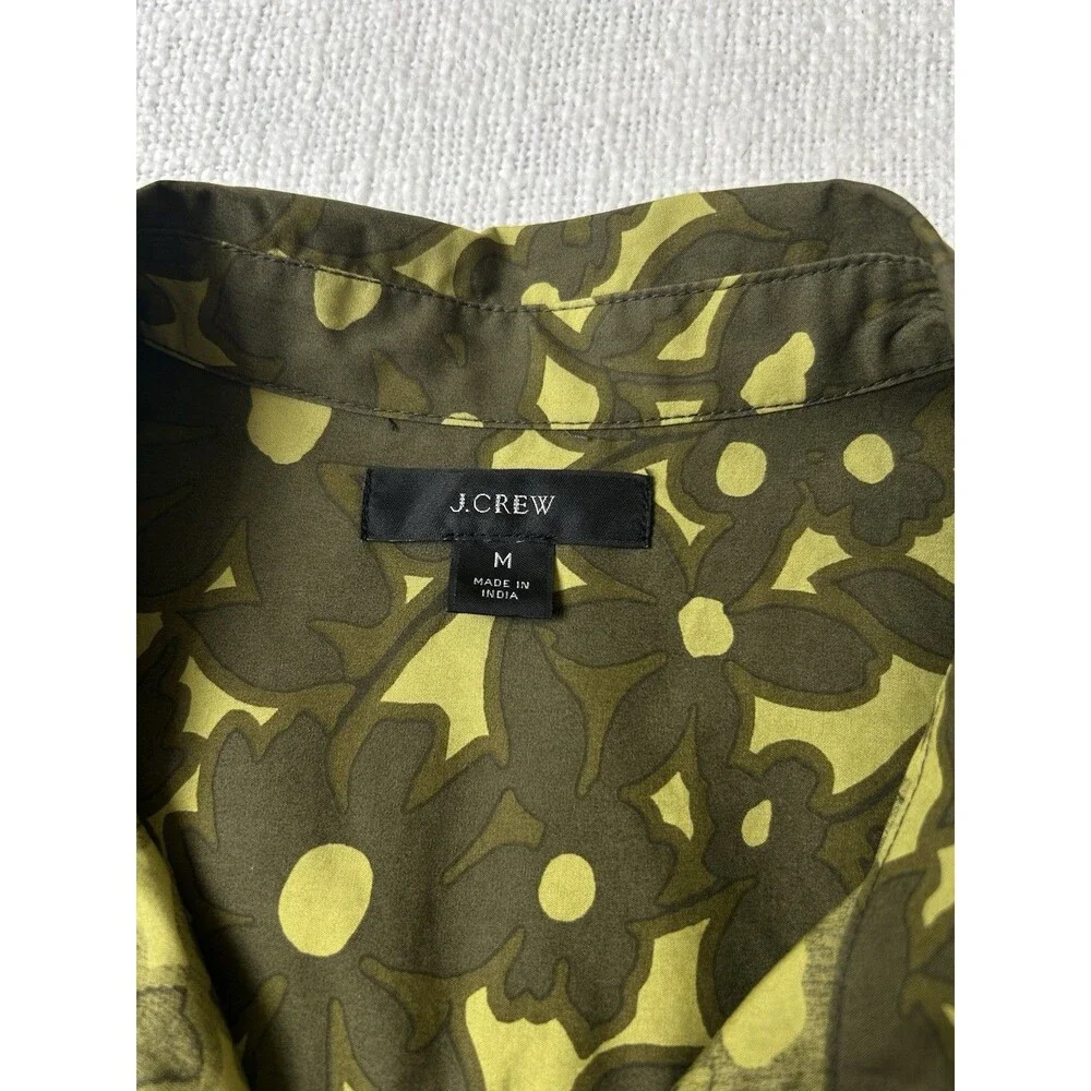 J. Crew Womens M Olive Green Camo Floral Long Sleeves Button Up Shirt Pockets
